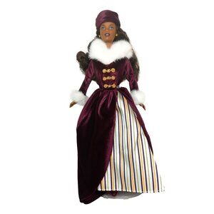 Barbie Happy Holidays Christmas 1996 African American Doll Velvet Gown Fur Trim